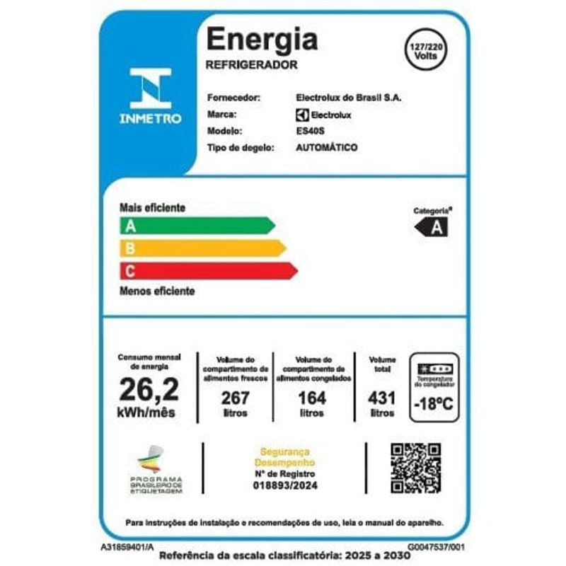 geladeira electrolux side by side frost free 431 litros inox es40s