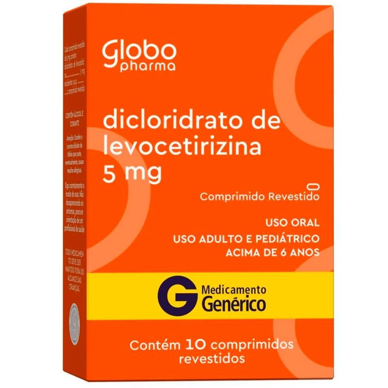 dicloridrato de levocetirizina 5mg 10 comprimidos revestidos globo