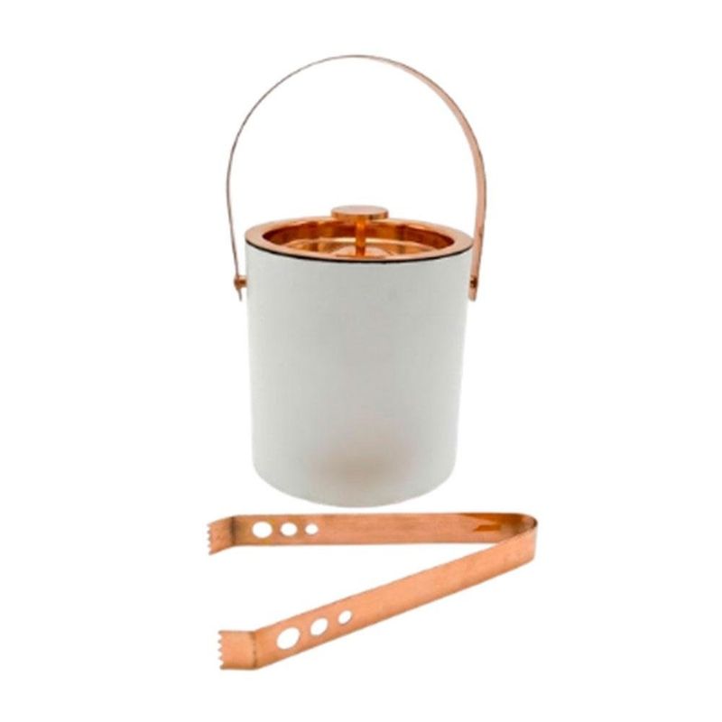 balde de gelo com pinca hermitage 1,8l 15x18cm branca com rose gold (mp)