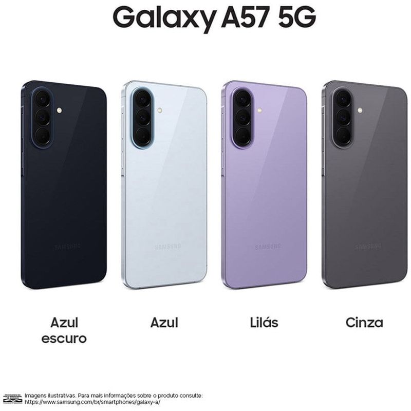 smartphone samsung a57 5g 256gb 8gb ram câmera 50mp ois selfie 12mp ip68 tela super amoled 6.7" nfc azul escuro