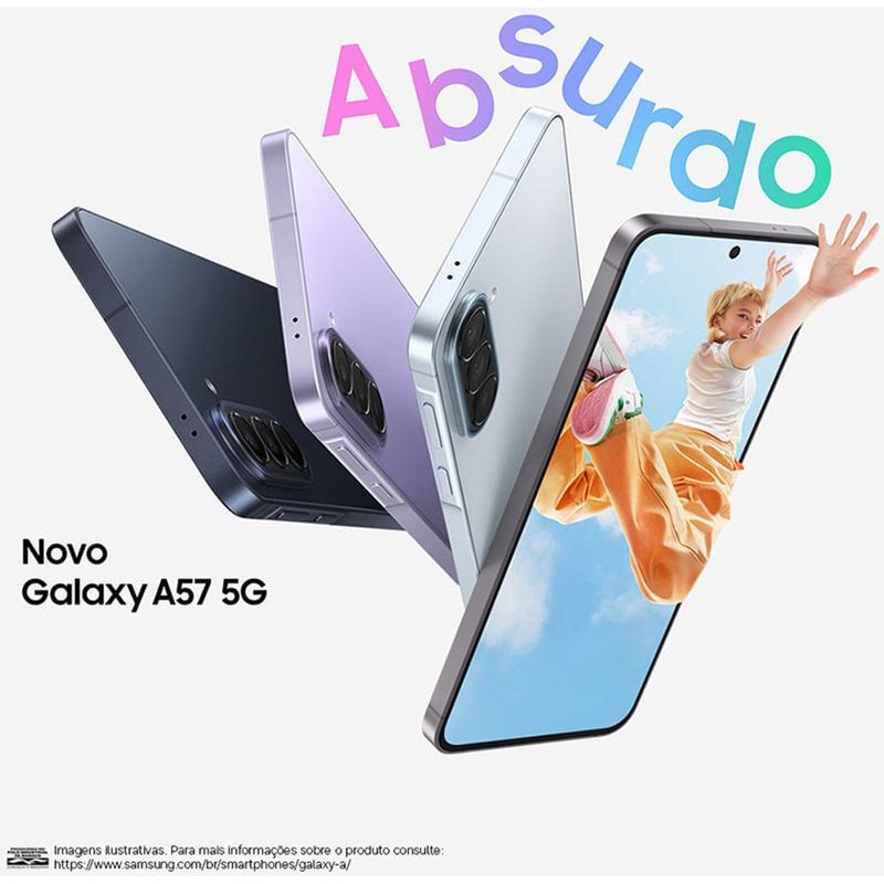 smartphone samsung a57 5g 256gb 8gb ram câmera 50mp ois selfie 12mp ip68 tela super amoled 6.7" nfc azul escuro