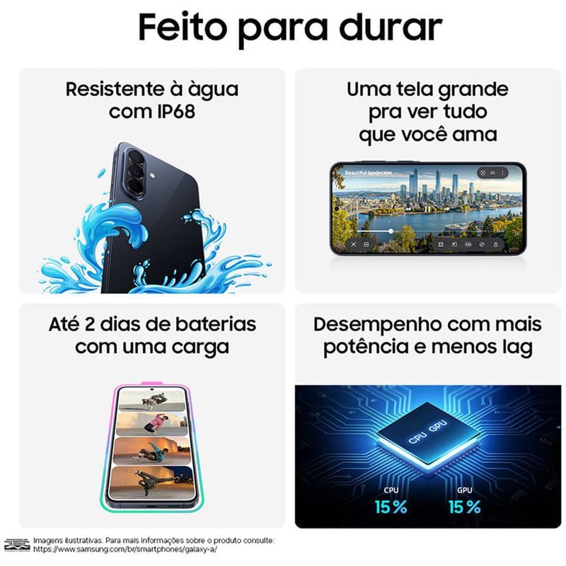 smartphone samsung a57 5g 256gb 8gb ram câmera 50mp ois selfie 12mp ip68 tela super amoled 6.7" nfc azul escuro