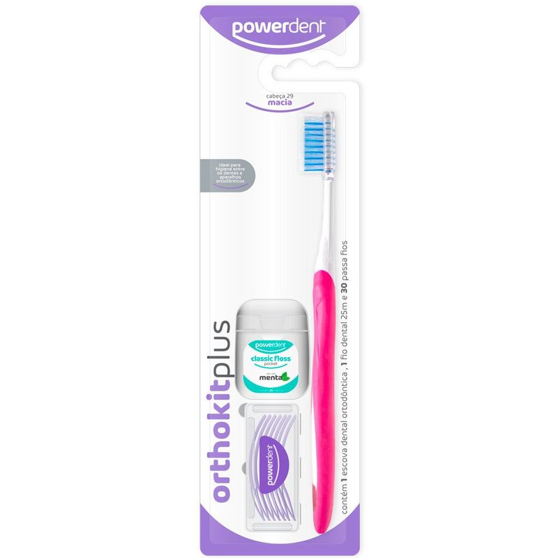 kit ortodôntico powerdent escova dental + passafio + fio 25m