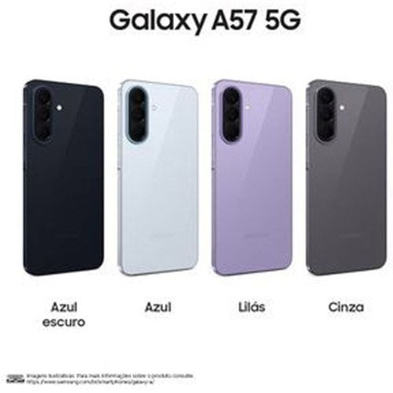 smartphone samsung a57 5g 256gb 8gb ram câmera 50mp ois selfie 12mp ip68 tela super amoled 6.7 nfc cinza