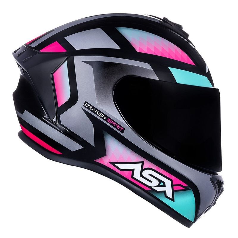 capacete asx draken spirit brilho preto tiffany e prata 58 (mp)