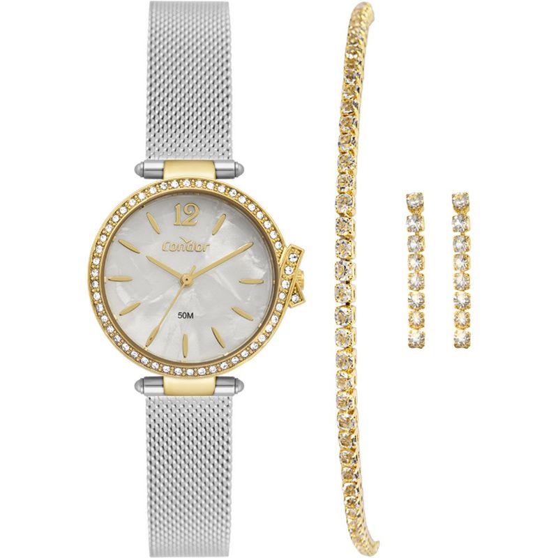 kit relógio feminino dourado condor co2035oae/k4b