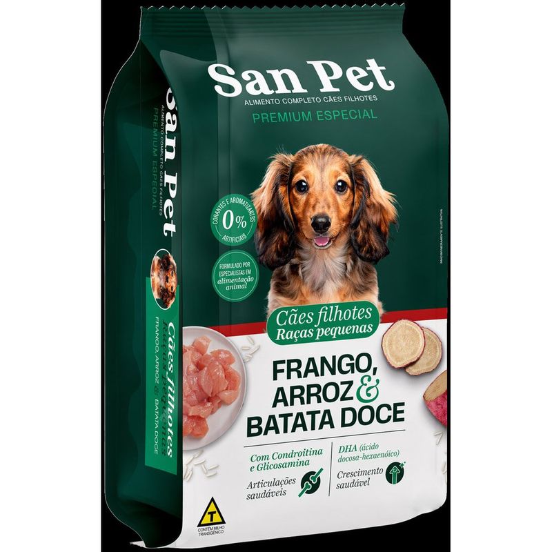 ração cães filhotes raças pequenas frango san pet 1kg