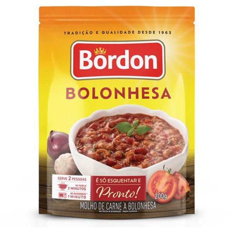 carne moída bolonhesa pouch bordon 200g