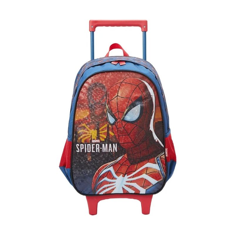 mochila de rodinhas xeryus homem-aranha city 40cm azul 13350 (mp)