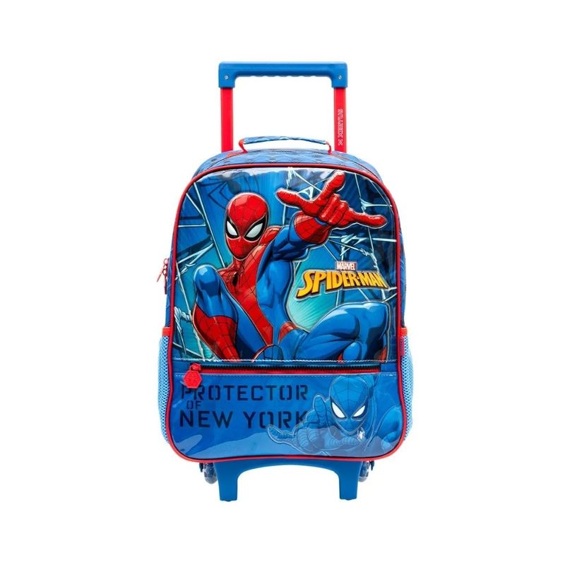 mochila de rodinhas xeryus homem-aranha x2 40cm azul 14930 (mp)