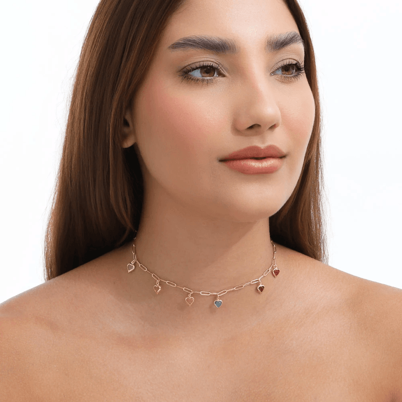 choker semijoia luiza mota coracoes colorido 35cm 199603 (mp)