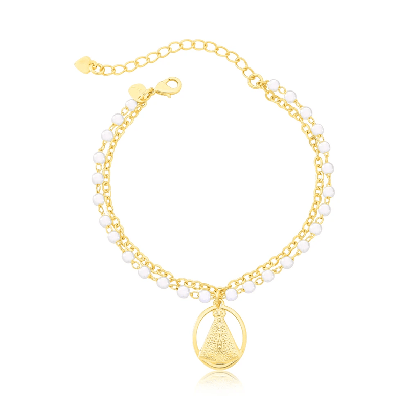 pulseira semijoia luiza mota dupla com perola e pingente nossa senhora aparecida 16cm 265248 (mp)