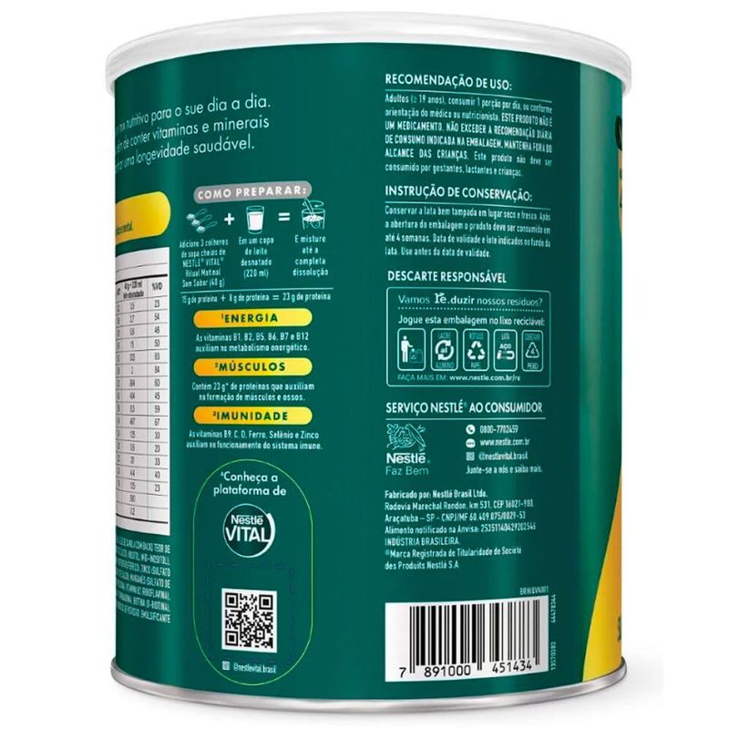 suplemento alimentar nestle vital ritual matinal 720g