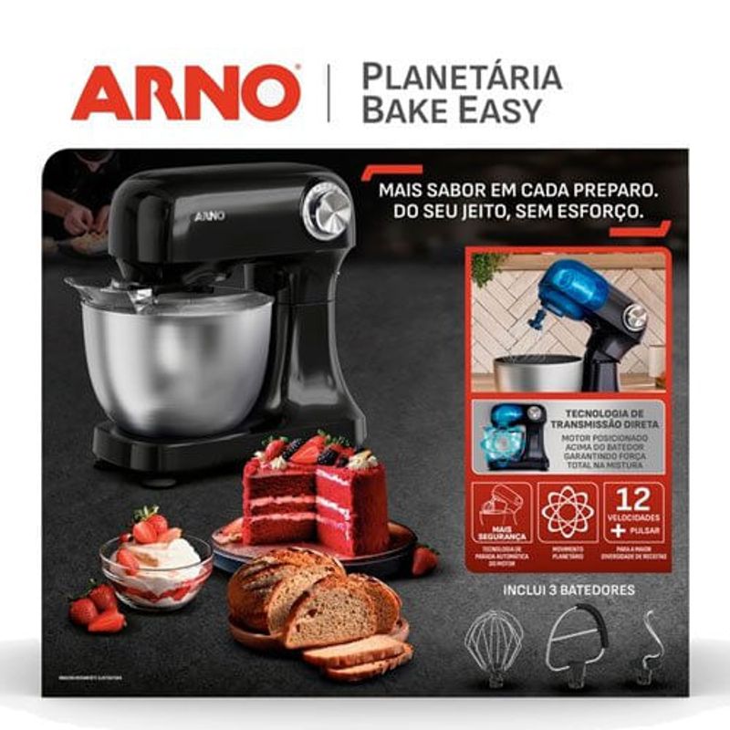batedeira planetária arno bake easy 127v preto km10