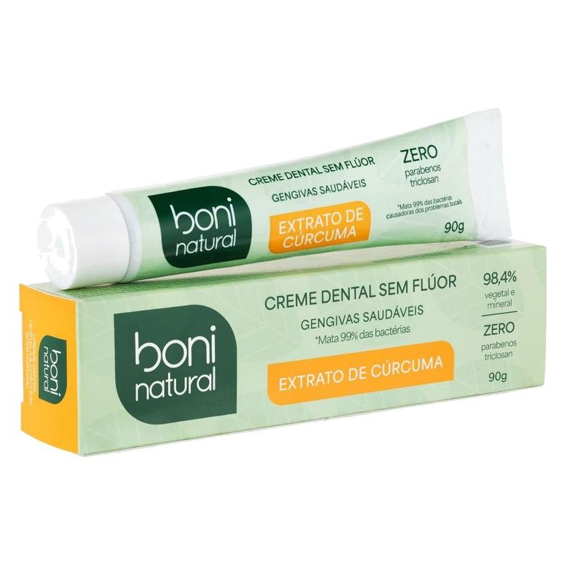 creme dental boni natural hortelã e curcuma 90g