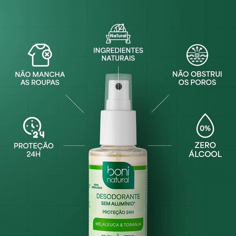 desodorante spray boni natural melaleuca e toranja 120ml