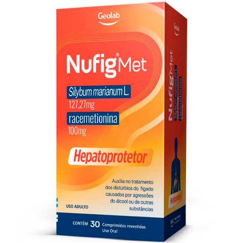 nufig met racemetionina 127,27mg + silybum 100mg 30 comprimidos revestidos geolab