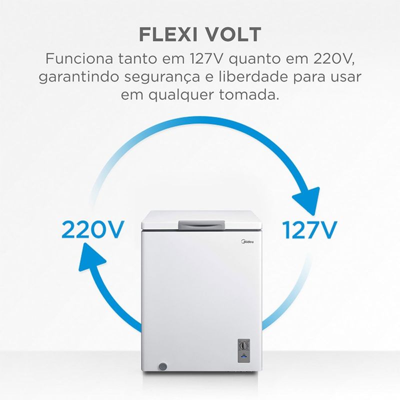 freezer horizontal midea inverter 142 litros 3 em 1 bivolt branco mdrc207sfz013