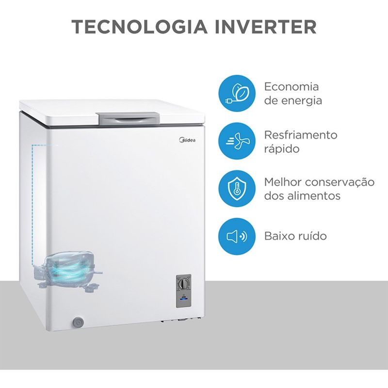 freezer horizontal midea inverter 142 litros 3 em 1 bivolt branco mdrc207sfz013