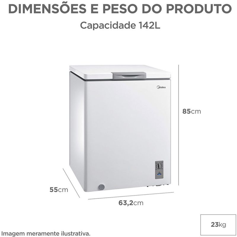 freezer horizontal midea inverter 142 litros 3 em 1 bivolt branco mdrc207sfz013