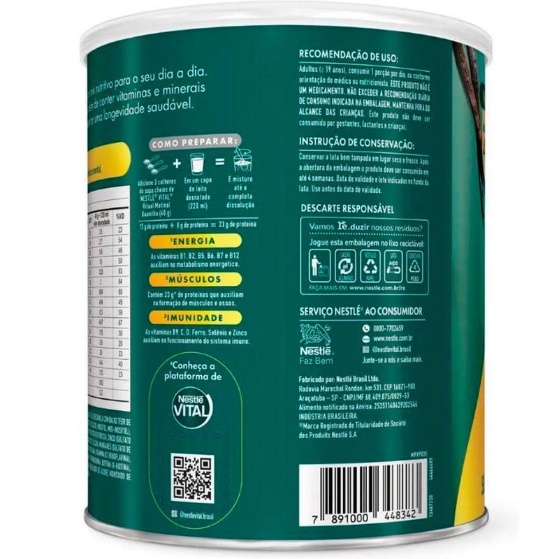 suplemento alimentar em pó nestlé vital ritual matinal adulto 40+ baunilha 720g