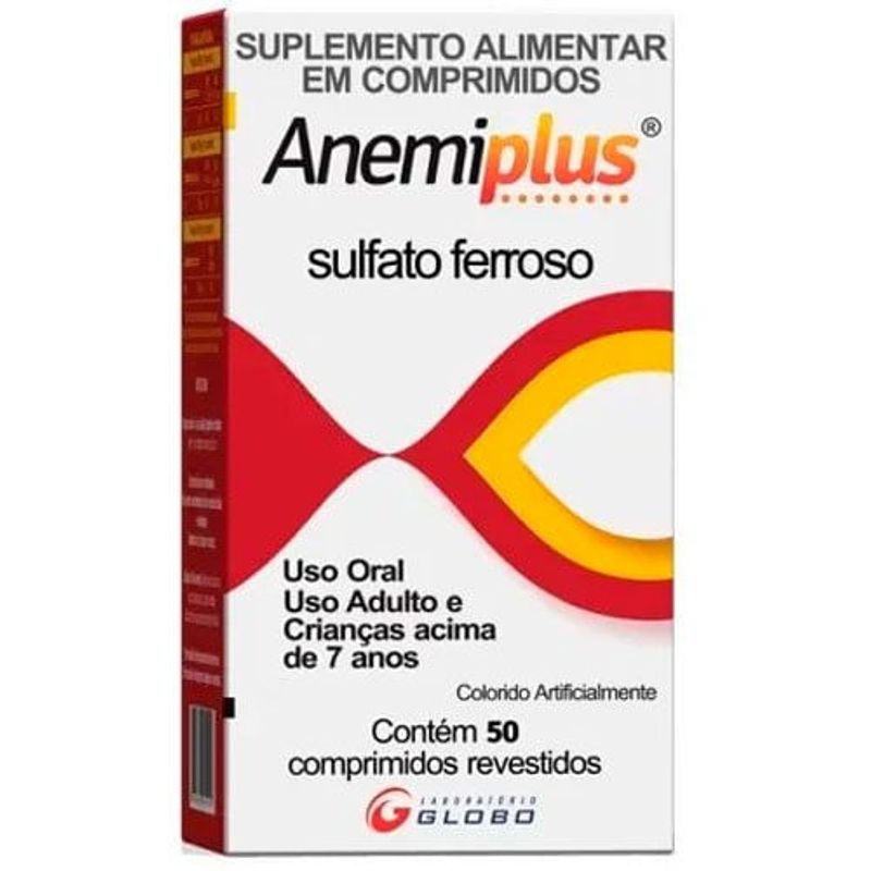 suplemento alimentar anemiplus sulfato ferroso 29mg 50 comprimidos revestidos globo