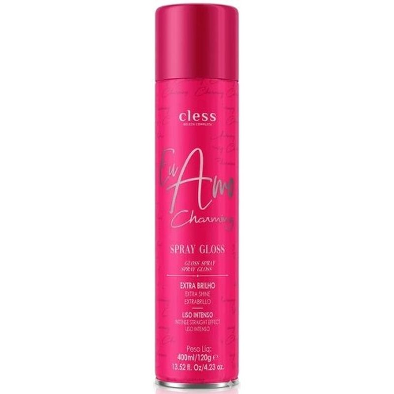 spray de brilho intenso efeito gloss eu amo charming 400ml cless cosméticos