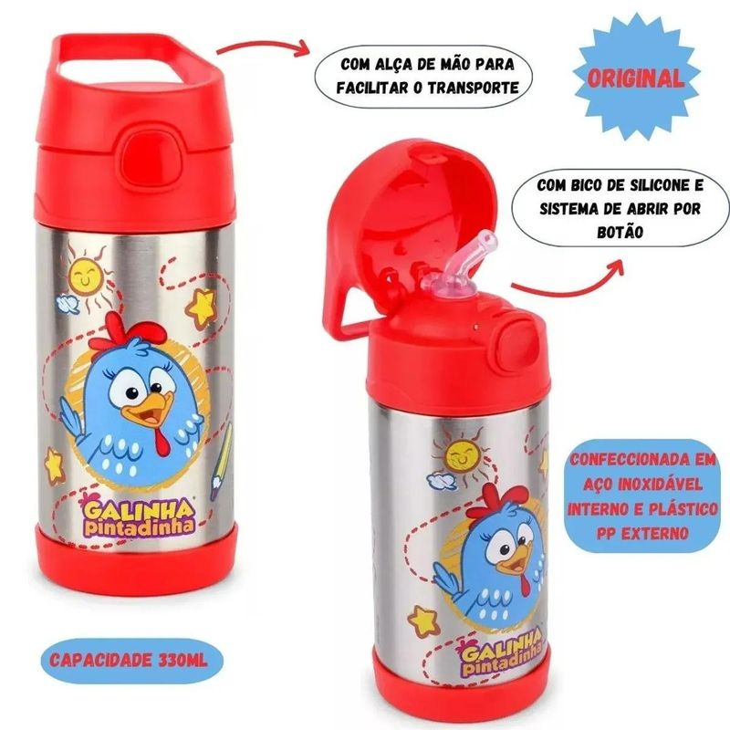 garrafa térmica squeeze clio galinha pintadinha 330ml (mp)