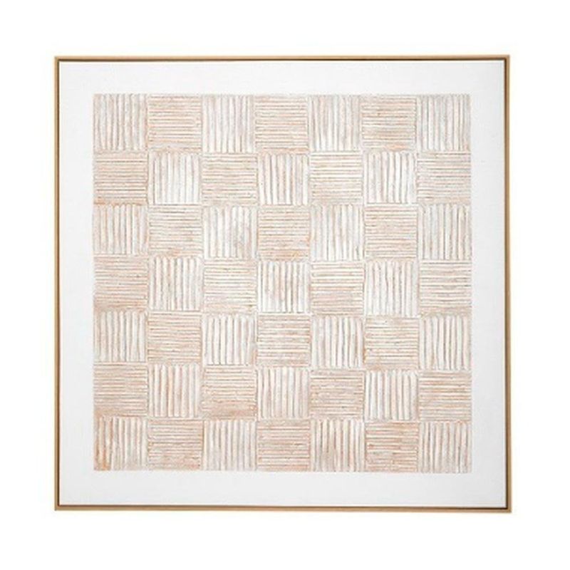 quadro em canvas texturizado xadrez mart 100x100cm branco e bege (mp)
