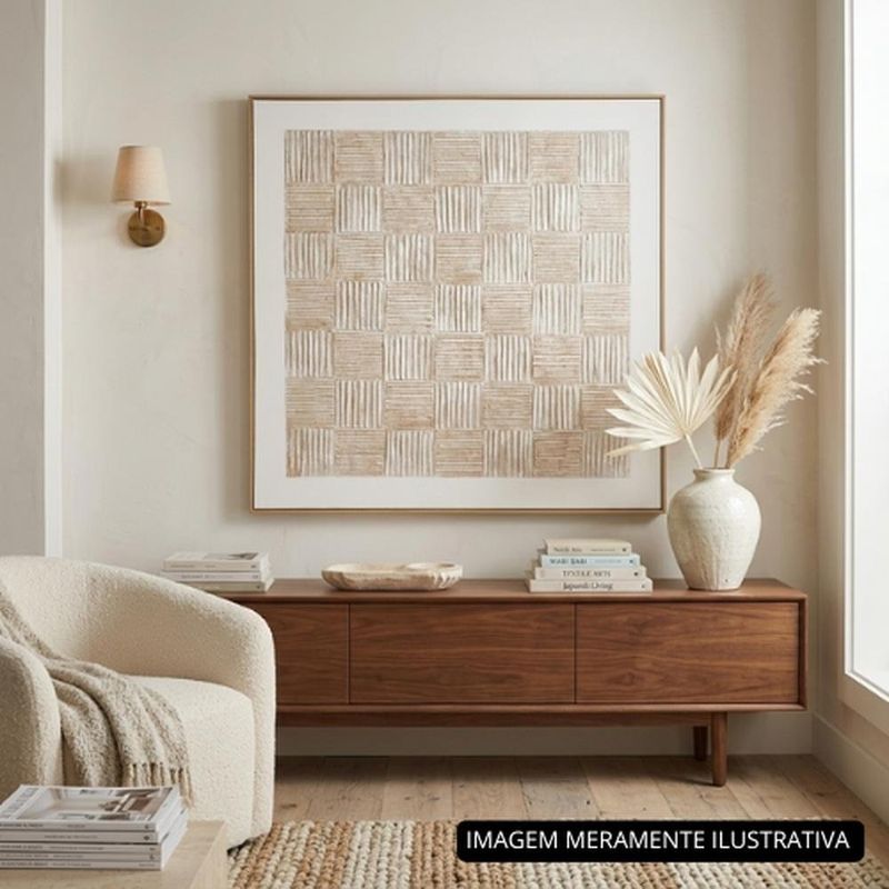 quadro em canvas texturizado xadrez mart 100x100cm branco e bege (mp)