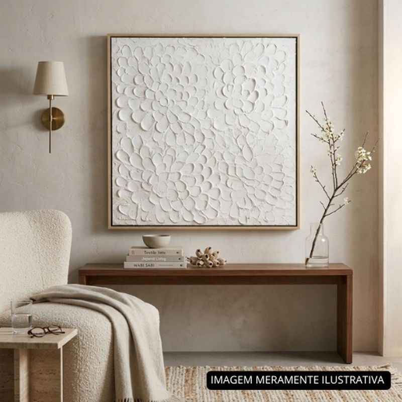 quadro em canvas texturizado pétalas mart 80x80cm branco (mp)