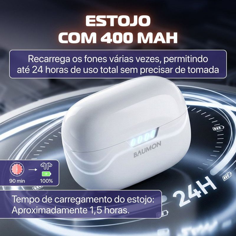 fone de ouvido baumon sound x bluetooth e cancelamento de ruídos ativo bateria de até 6 horas proteção ipx5 branco