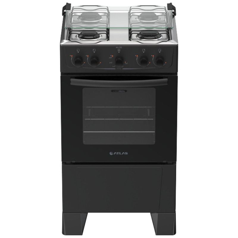 fogão 4 bocas atlas milão mesa inox preto bivolt 300002132