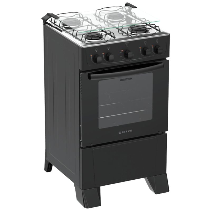 fogão 4 bocas atlas milão mesa inox preto bivolt 300002132
