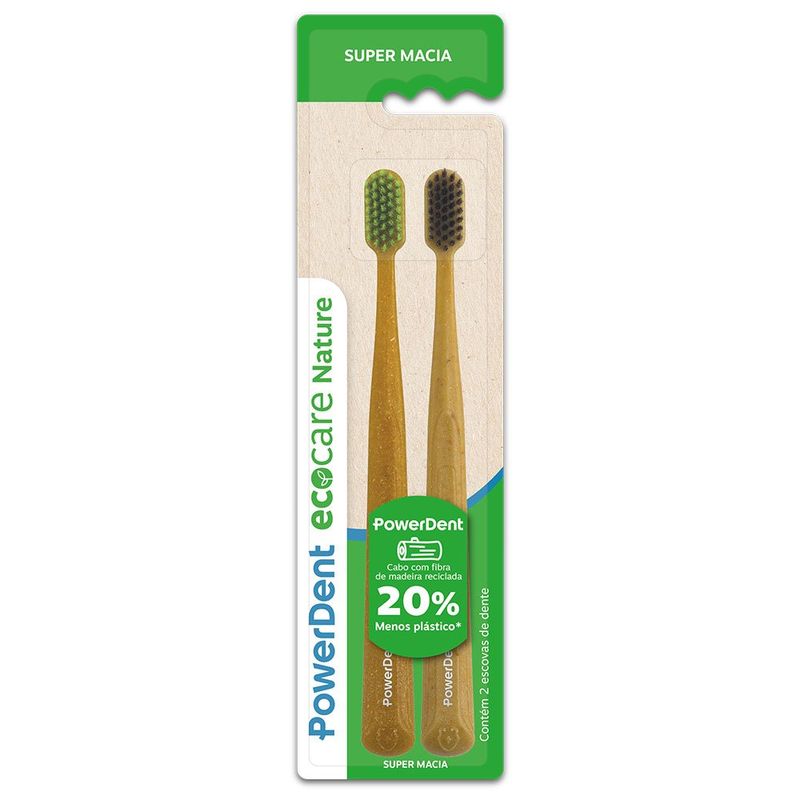 escova dental powerdent eco care nature super macia 2 unidades