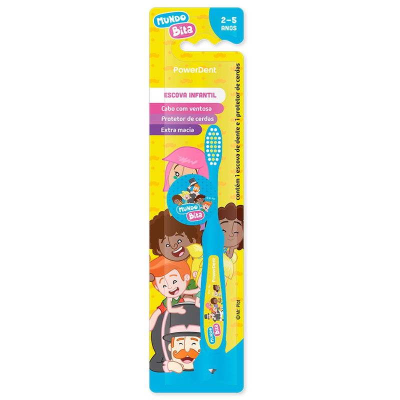 escova dental infantil powerdent mundo bita 2-5 anos macia 1 unidade cores sortidas