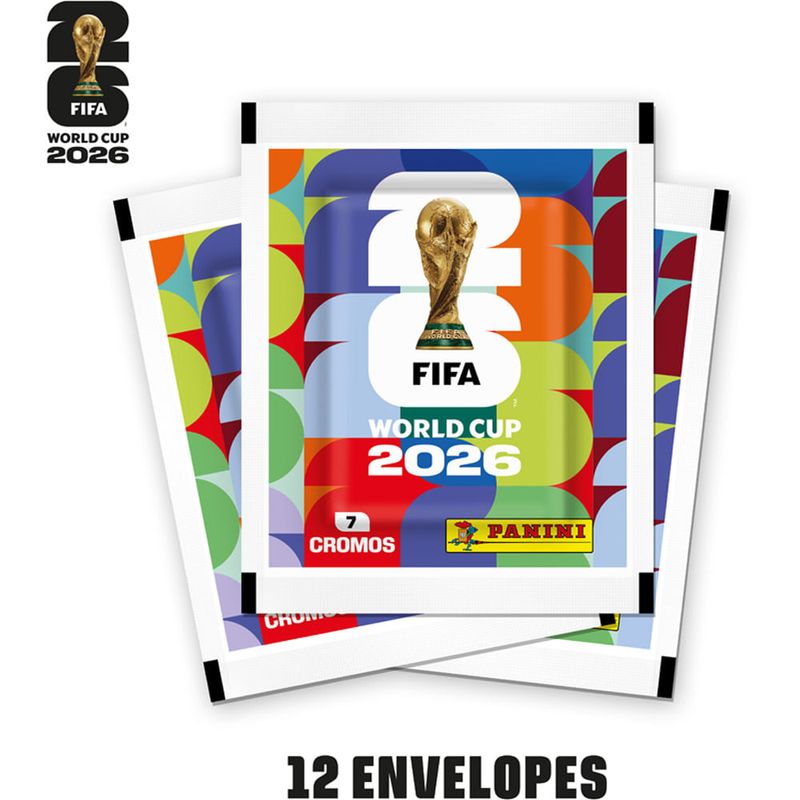 blister com 12 envelopes de figurinhas copa do mundo 2026 panini 84 cromos