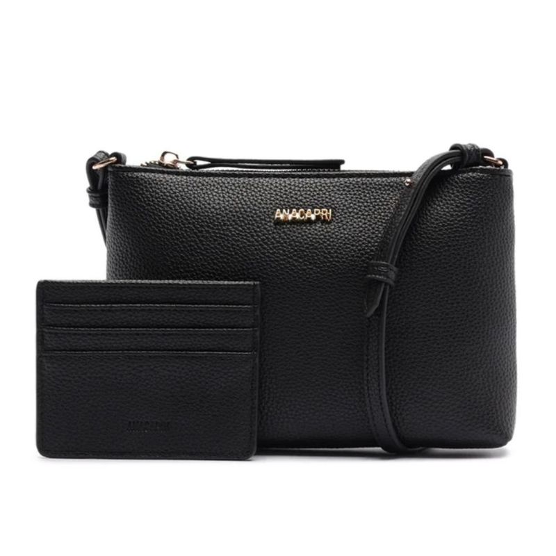 kit bolsa média tiracolo e porta cartão anacapri preto (mp)