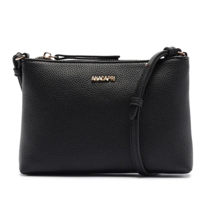 kit bolsa média tiracolo e porta cartão anacapri preto (mp)