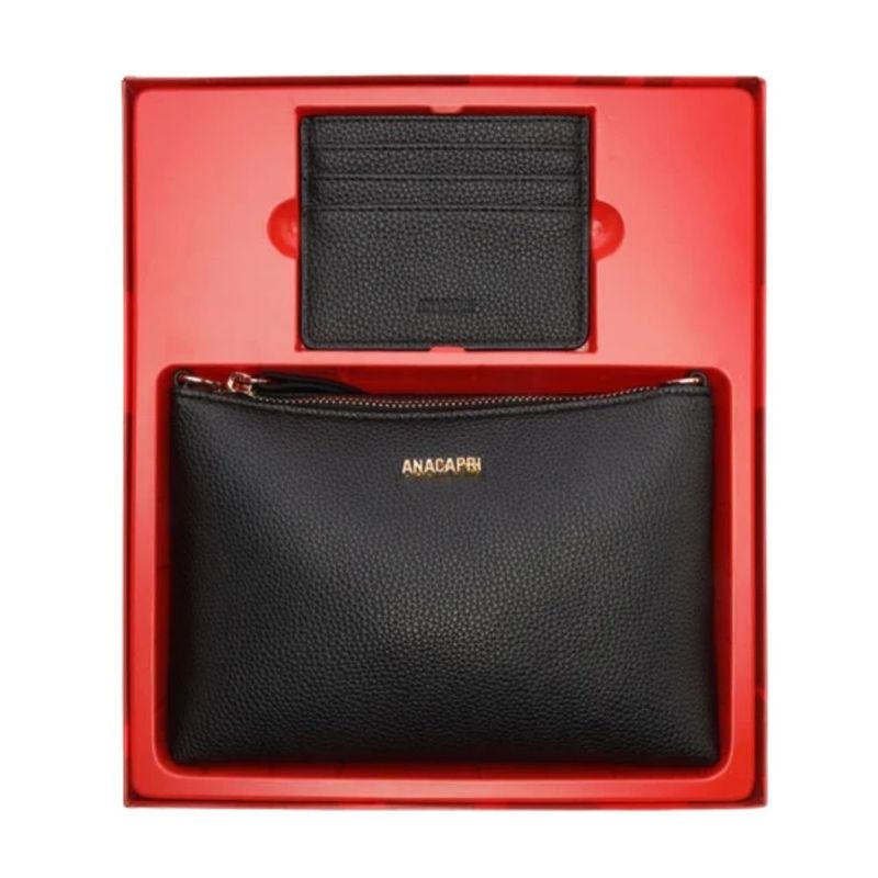 kit bolsa média tiracolo e porta cartão anacapri preto (mp)