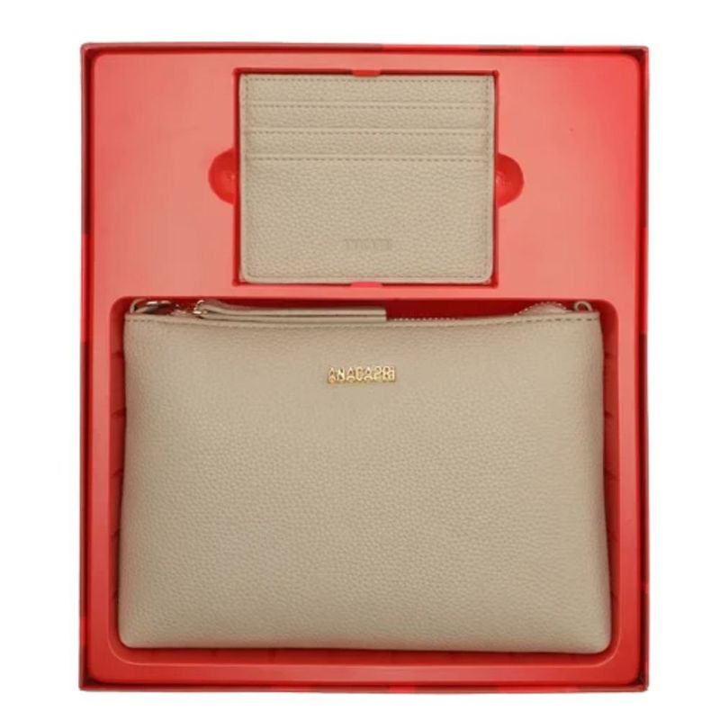 kit bolsa média tiracolo e porta cartão anacapri cinza (mp)