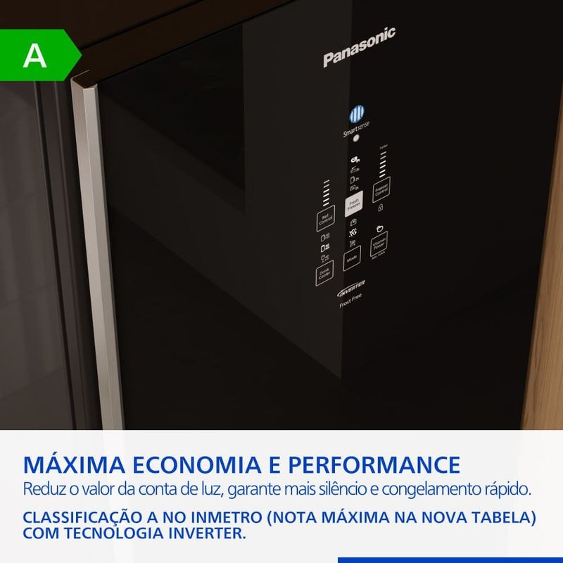 geladeira frost free panasonic 511l black glass inverter a preto nr-bb71gv7ba