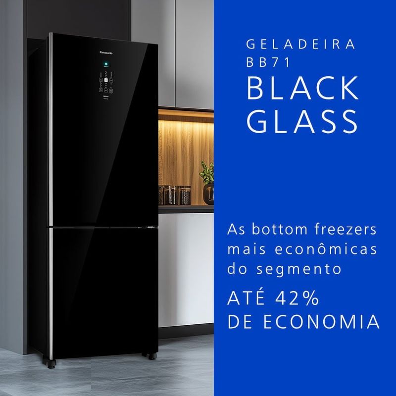 geladeira frost free panasonic 511l black glass inverter a preto nr-bb71gv7ba
