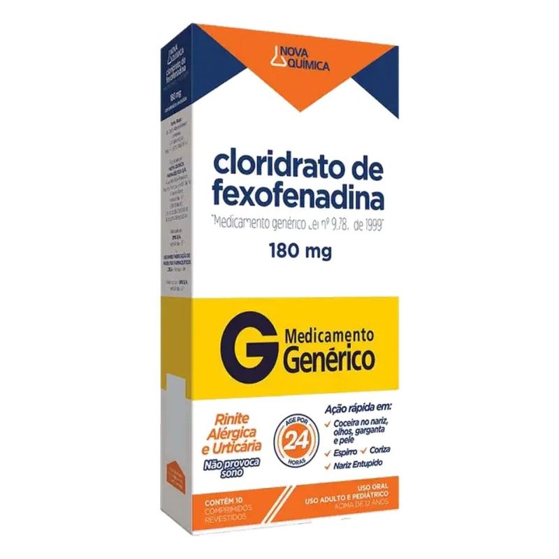 cloridrato de fexofenadina 180mg 10 comprimidos revestidos nova química genérico