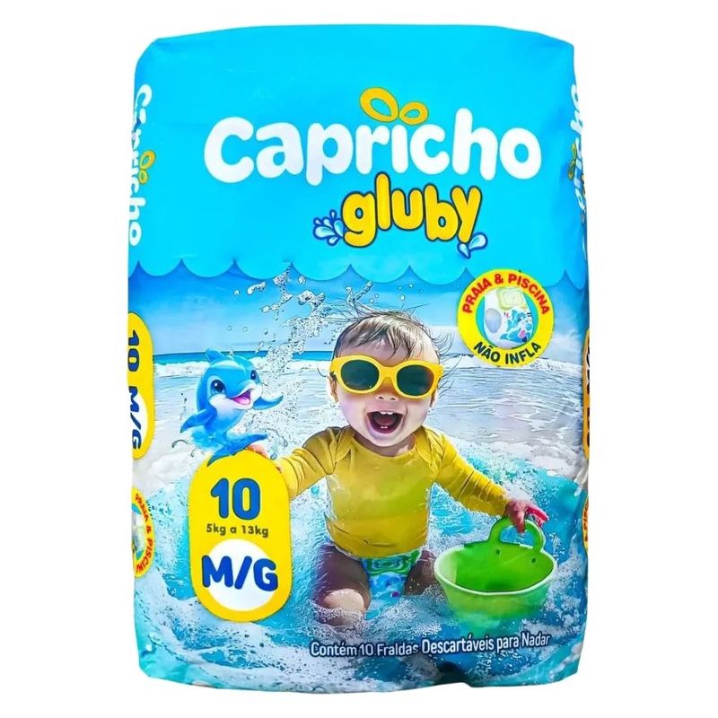 fralda infantil capricho gluby praia e piscina m/g 5kg a 13kg 10 unidades