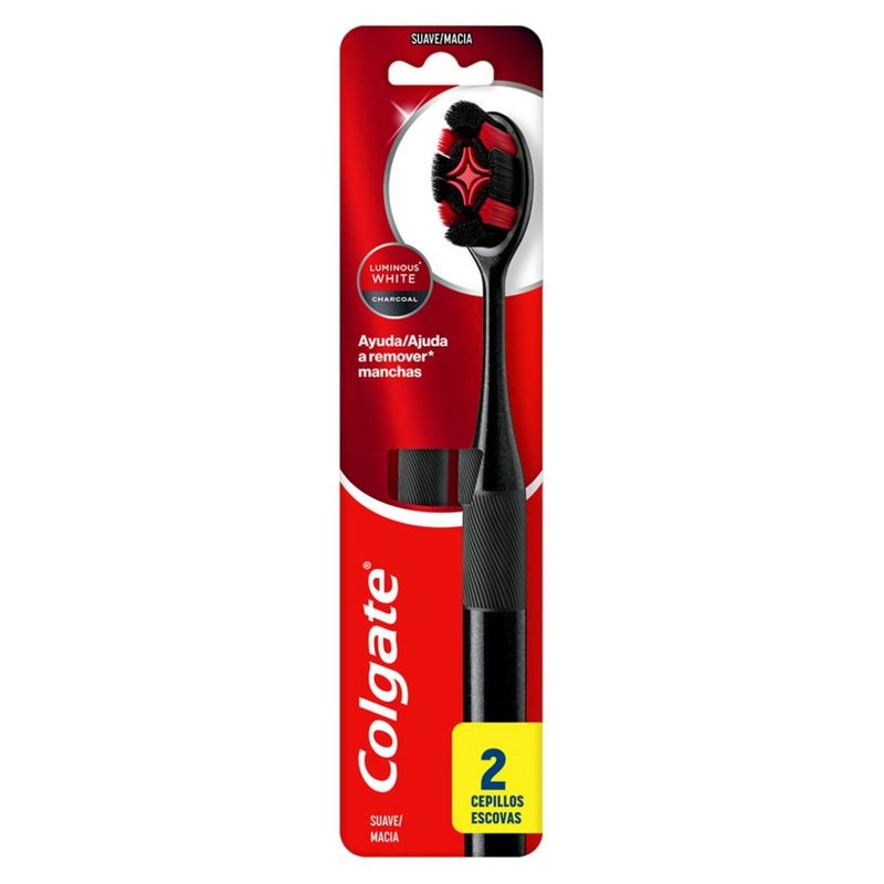 escova dental colgate luminous white carvão 2 unidades
