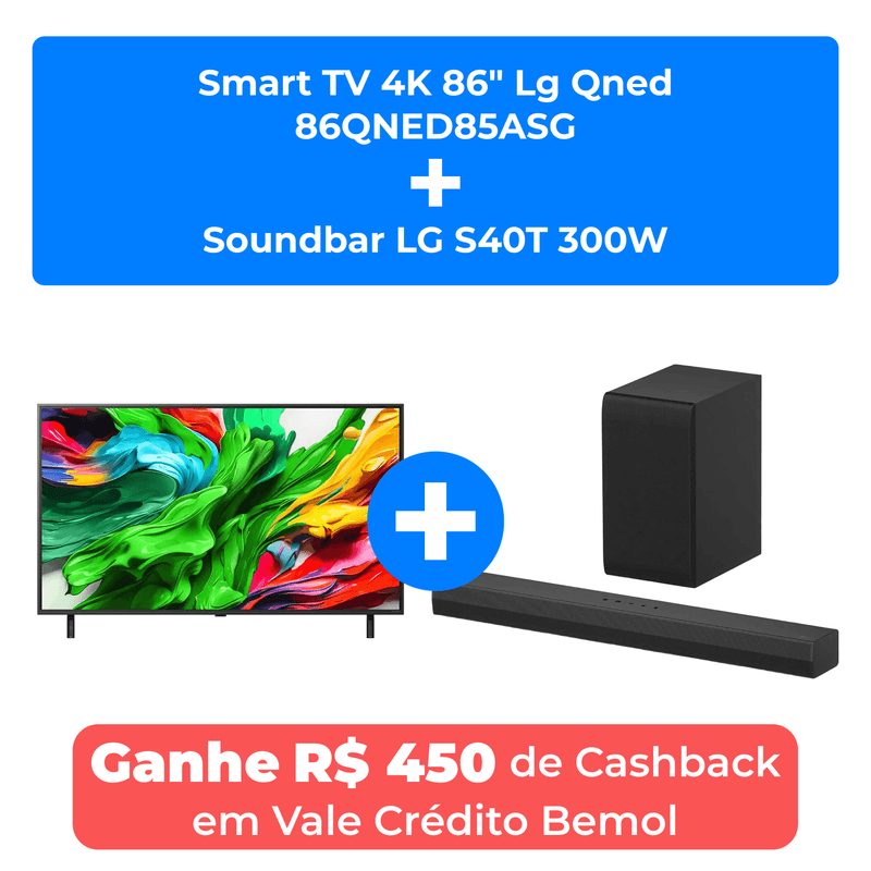 smart tv 4k 86" lg qned 86qned85asg + soundbar lg s40t 300w