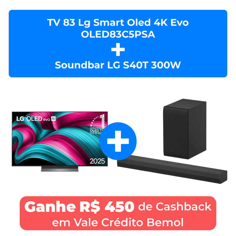 smart tv 65" lg oled 4k evo oled65c5psa + soundbar lg s40t 300w