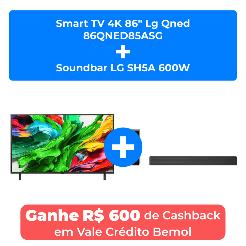 smart tv 4k 86" lg qned 86qned85asg + soundbar lg sh5a 600w