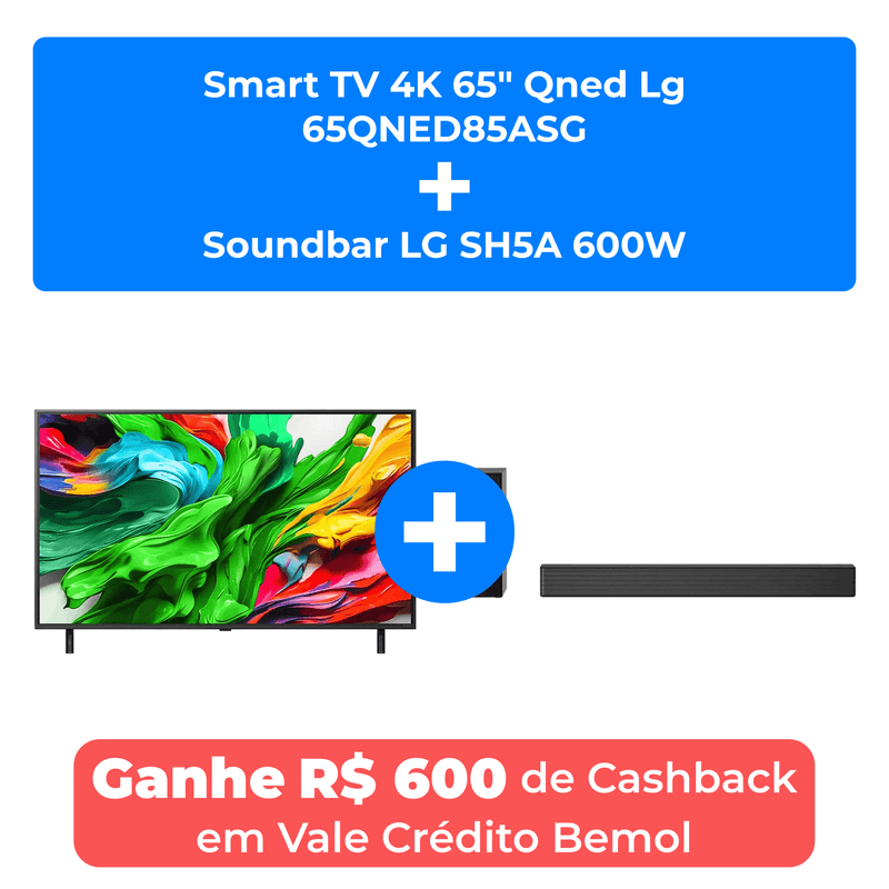 smart tv 4k 65" qned lg 65qned85asg + soundbar lg sh5a 600w